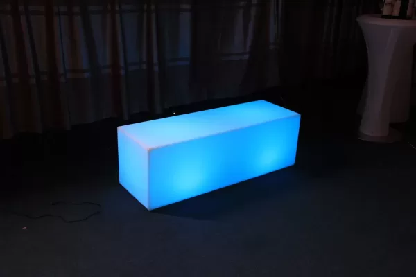 blue rectangle glow bench