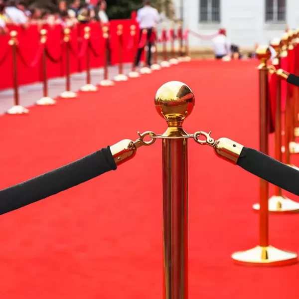 Gold bollard with black rope