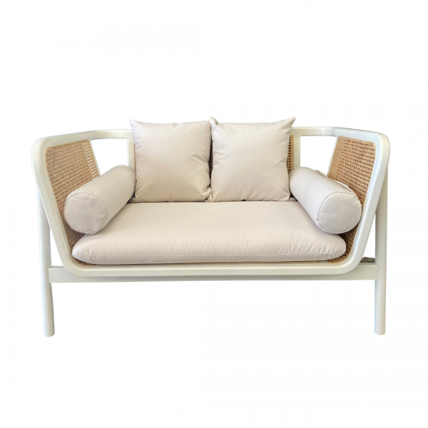 Rattan Lounge framed in white with cushions