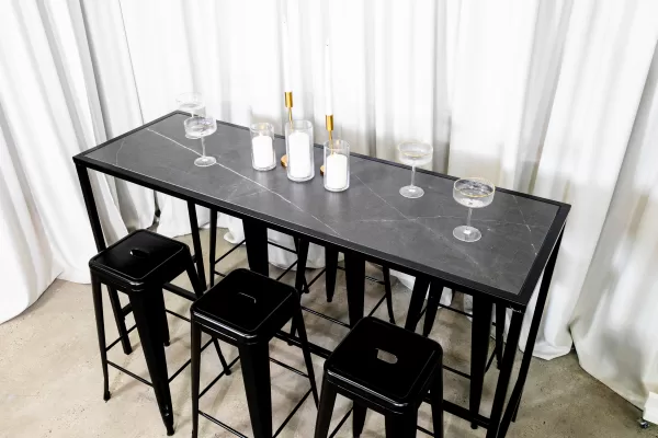 Black rectangular tapas table with black marble top