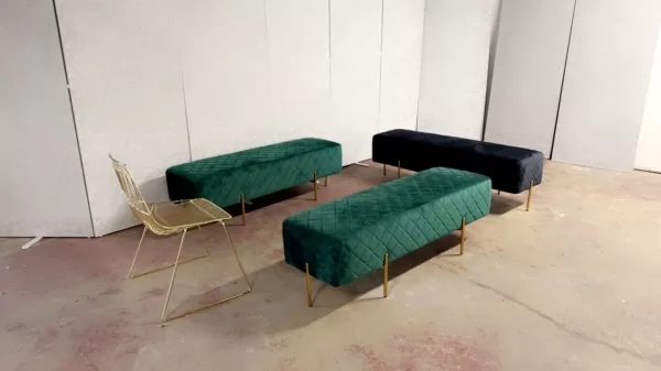 black ottoman bench hire and green ottoman bench