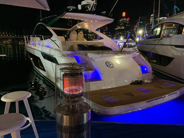 outdoor area heater at a boat show