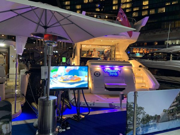 outdoor mushroom heater at a boat show