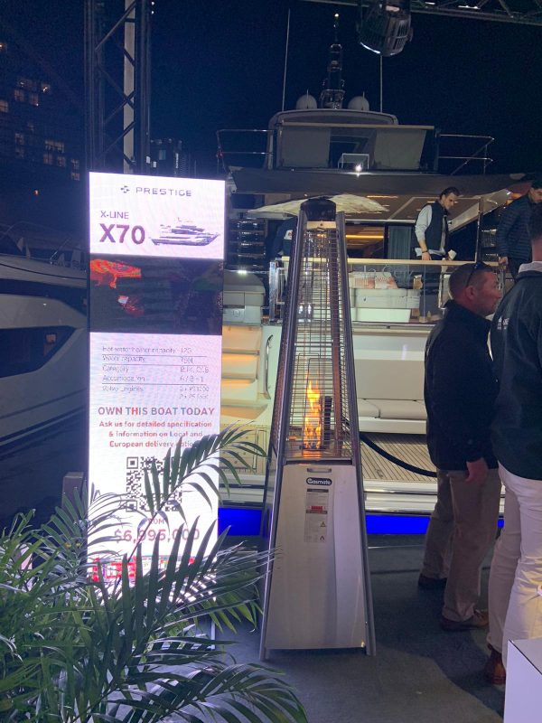 outdoor pyramid heater at boat show