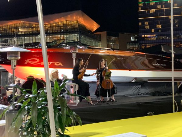 outdoor mushroom heater at a boat show