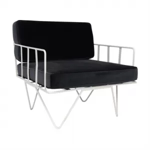 Wire Arm Chair with Black velvet Cushions