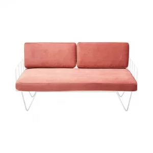 dusty pink wire sofa lounge hire