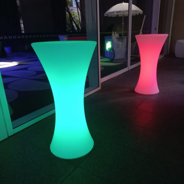 glow cocktail tables at an evening event