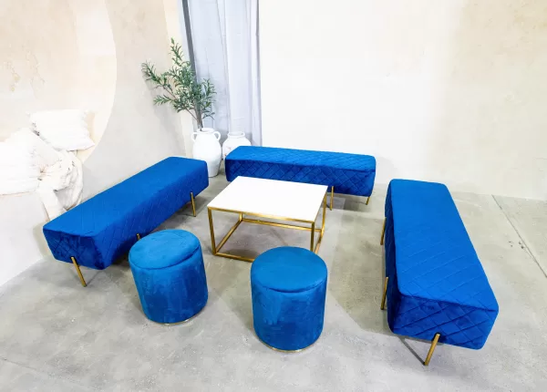 Blue Velvet Ottoman Stools