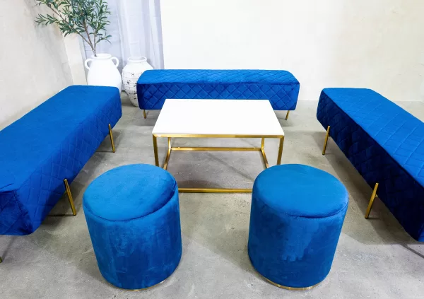 Blue Velvet Ottoman Stools