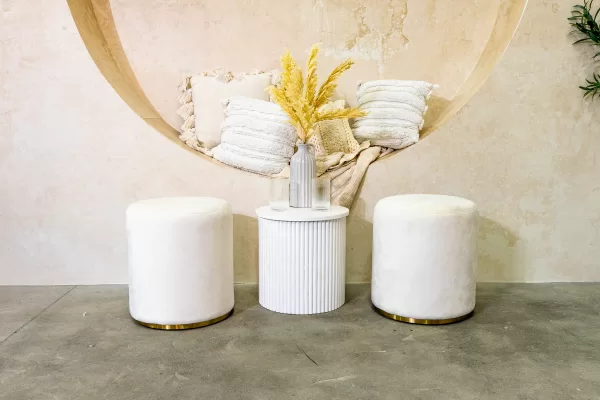 White Velvet Ottoman Stools