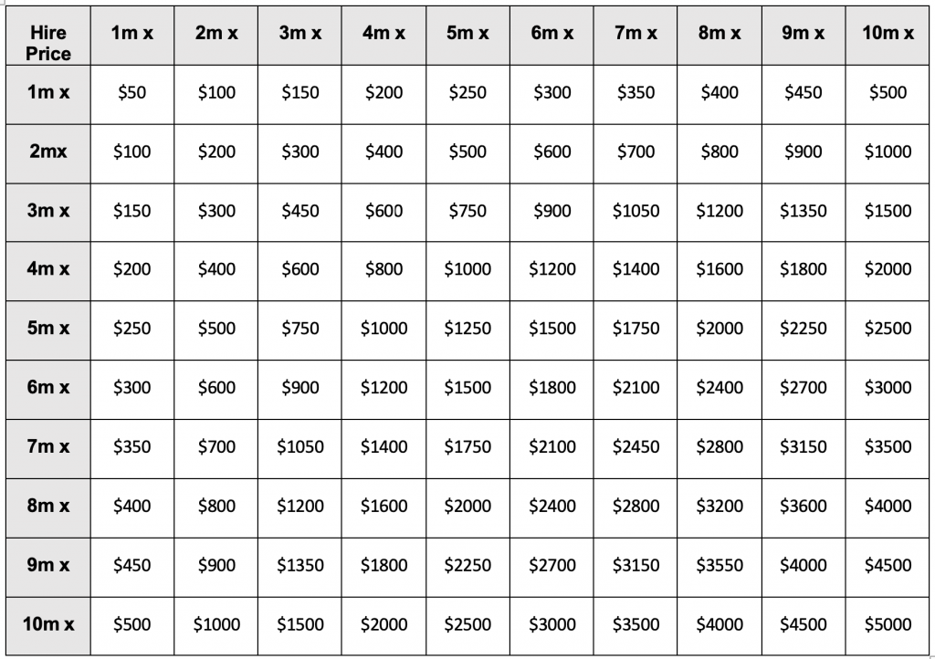 Stage Hire Pricing Table