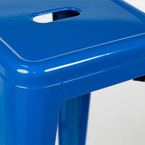 close up blue tolix stool